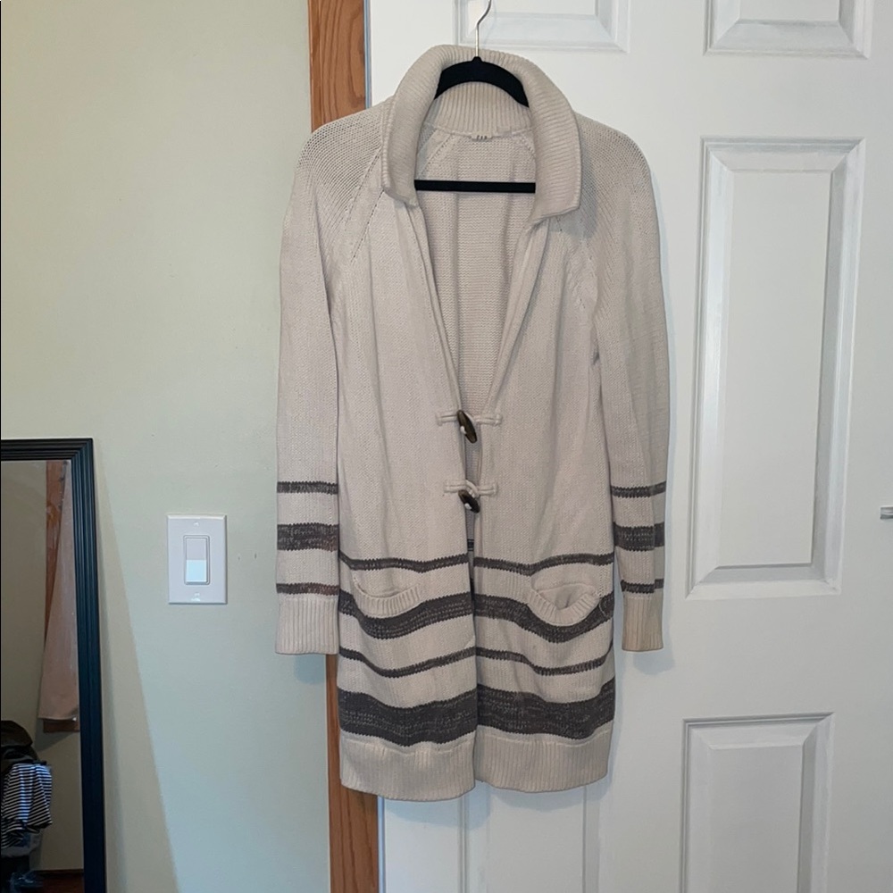 GAP Cream and Gray Striped Cardigan